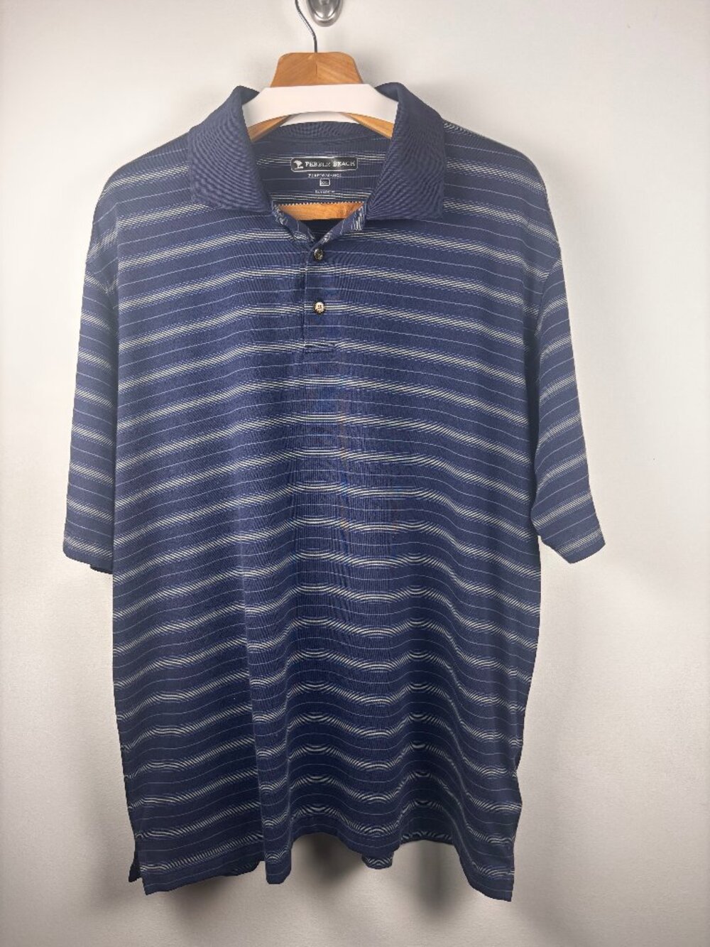 Pebble Beach Performance Polo XXL – Navy Blue Striped Golf Shirt